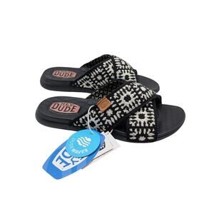 Hey Dude Christi Slide Cottage Crochet Women's Size 6 Black/White 43205-066 New